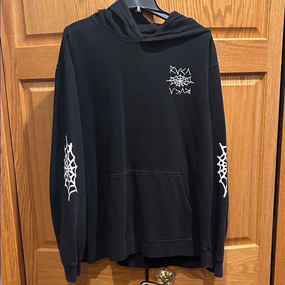 RVCA Black Hoodie with White Web Design